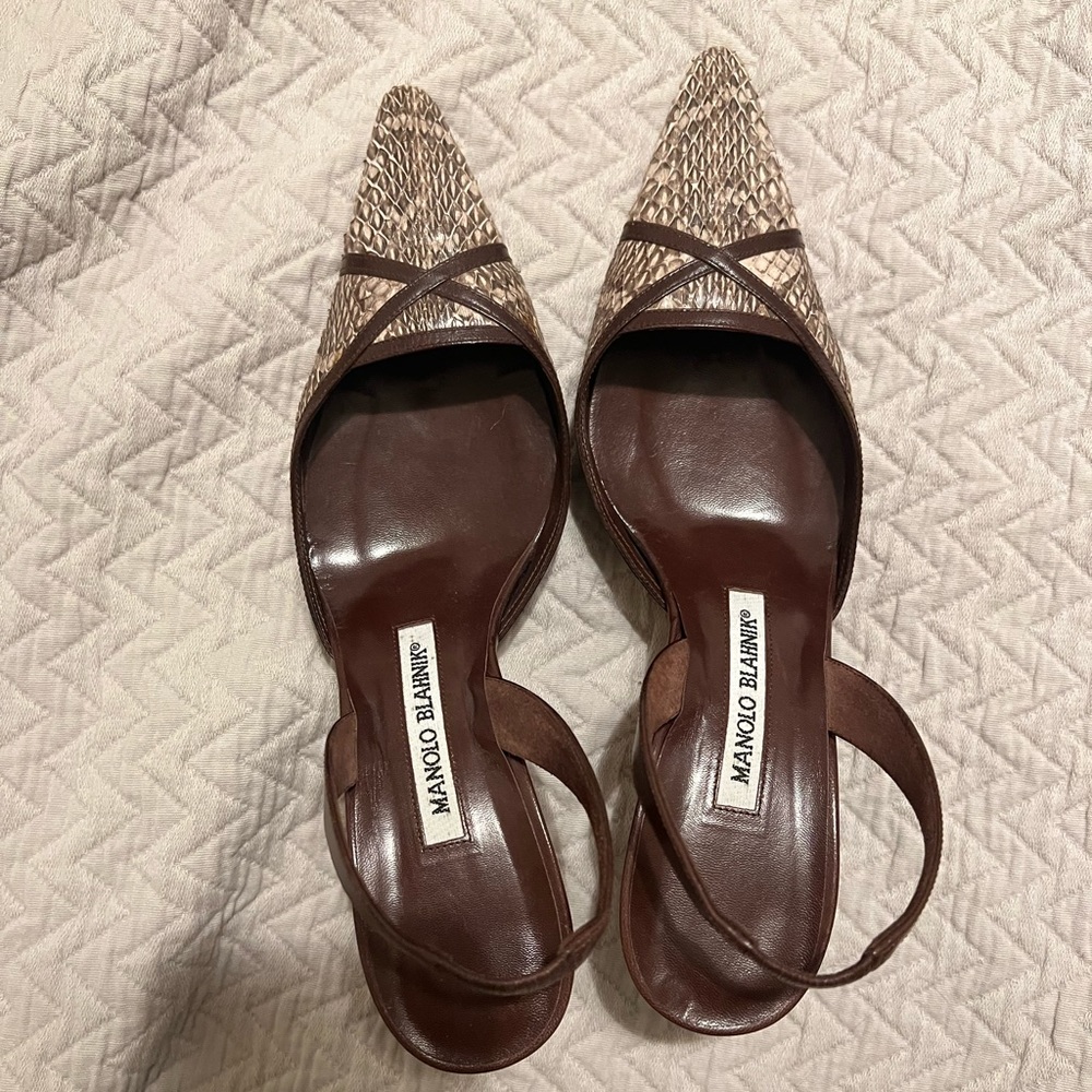 Manolo Blahnik Snakeskin slingback heels, size 6.5 (37 EU)